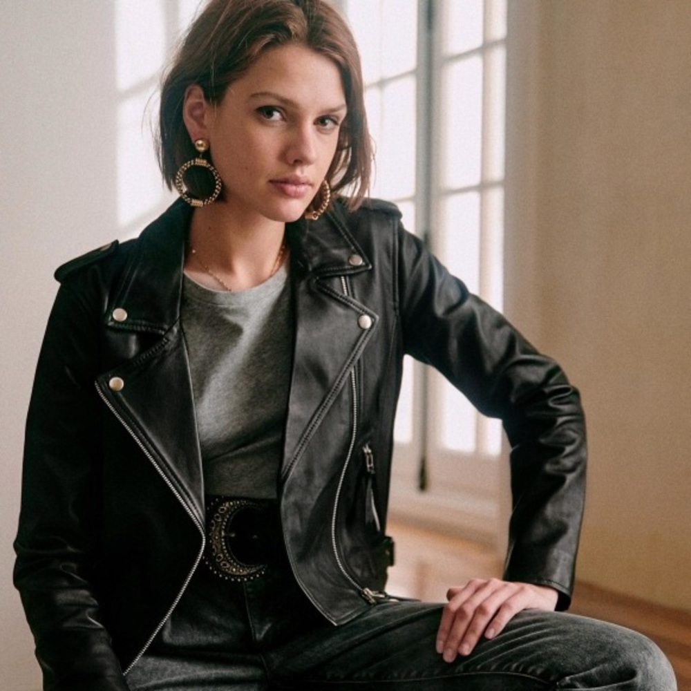 Sezane Leather Zig Jacket
